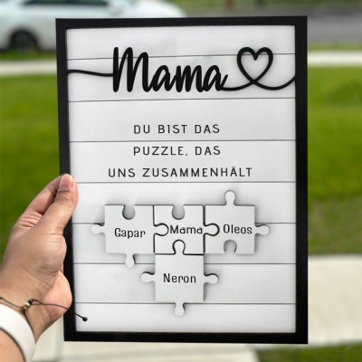 Benutzerdefiniertes Holz-Mutter-Puzzleteil-Schild mit Namen, Familien-Andenken, Geschenk für Mutter, Oma, einzigartige Geschenkideen zum Muttertag