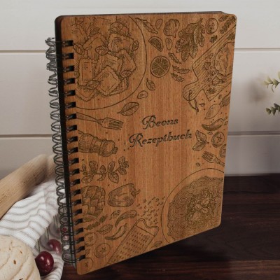 Personalisiertes Rezeptbuch mit Spiralbindung aus Holz – Geschenkidee für Mama und Oma zu Weihnachten