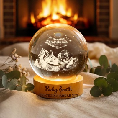 Personalisierte Kristallkugel-Nachtlampe mit Baby-Ultraschallbild – Ultraschall-Erinnerungsstück, perfektes Geschenk zur Geburt oder zum Muttertag