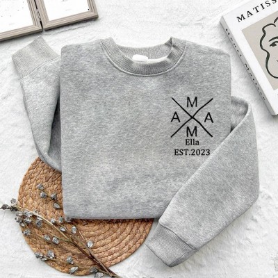 Personalisiertes MAMA Besticktes Sweatshirt mit Kindernamen, Familiengeschenk für neue Mama, Einzigartige Geschenkideen zum Muttertag, Geburtstagsgeschenk für Mama