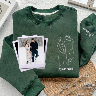 Benutzerdefiniertes Paar besticktes Porträt vom Foto Sweatshirt Hoodie Jubiläumsgeschenke Valentinstagsgeschenke für Sie