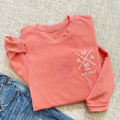 Personalisiertes MAMA Besticktes Sweatshirt mit Kindernamen, Familiengeschenk für neue Mama, Einzigartige Geschenkideen zum Muttertag, Schwangerschaftsgeschenk für Mama