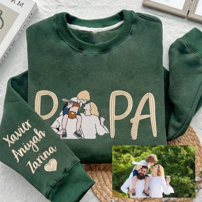 Benutzerdefinierter Papa Bestickter Sweatshirt Hoodie mit Foto Familiengeschenk für Papa Vatertag Geschenkideen