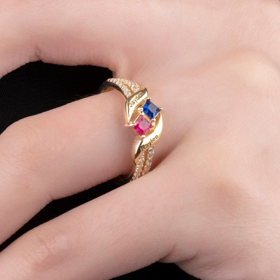 Geburtssteinschmuck Personalisierter Geburtssteinring Verlobungsring mit eingraviertem Namen Familienliebesring für Sie Geburtstagsgeschenk für Paare