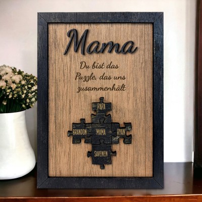 Personalisierter Holzpuzzlerahmen "Mama, du bist es, der uns zusammenhält" mit Namenslogo, einzigartige Wahl für Mama, Oma und Muttertagsgeschenk