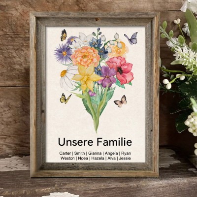 Individuell gestalteter Aquarell-Geburtsblumenstrauß „Mamas Garten“ – einzigartige Geschenkidee für Oma, Mama und zum Muttertag