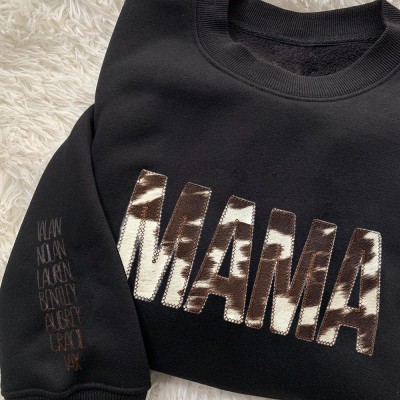 Besticktes Mama Kuh Print Sweatshirt,Hoodie Geschenke für Sie,Mama Sweatshirt,Mama Crewneck,Applikiertes Sweatshirt,Kuh Prints,Muttertagsgeschenk