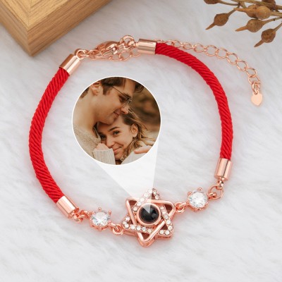 Personalisiertes Armband mit sechszackigem Stern, Fotoprojektion, Seil, Hochzeitsgeschenk für die Frau, Jahrestagsgeschenk für Paare