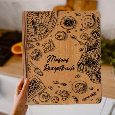 Rezeptbuch, Holzordner, individuell graviertes Notizbuch – das perfekte Weihnachtsgeschenk für Mama, ein Erinnerungsstück für sie
