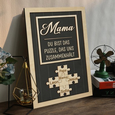 Personalisiertes Mutter-Puzzleteil-Schild aus Holz mit Kindernamen, einzigartiges Familiengeschenk für frischgebackene Mutter, Oma, besondere Geschenkideen zum Muttertag