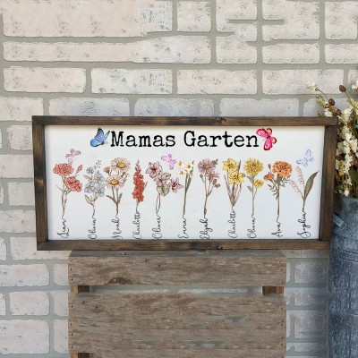Personalisierter Bilderrahmen mit Geburtsblumen aus Omas Garten – Erinnerungsgeschenk für Oma, Mama oder Muttertag