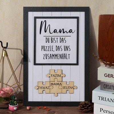 Benutzerdefinierte Mama Puzzleteile Holz Familienschild mit Kindernamen Besonderes Geschenk für frischgebackene Mama Oma Einzigartige Geschenkideen zum Muttertag