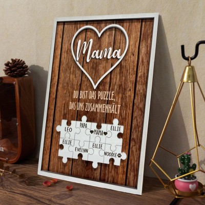 Personalisiertes Familien-Puzzleteil-Schild aus Holz mit den Namen der Kinder, einzigartiges Geburtstagsandenken für Mama und Oma, Geschenkideen zum Muttertag, Geschenk zur Geburt