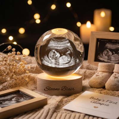 Personalisierte Baby-Ultraschall-Kristallkugellampe – Erinnerungsstück an das Sonogramm, Nachtlicht fürs Kinderzimmer, Geschenk zur Babyparty
