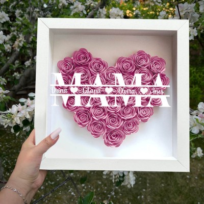 Personalisierte Blumen-Schattenschachtel für Mama mit Kindernamen – Einzigartiges Erinnerungsstück Geschenk für Mama und Oma