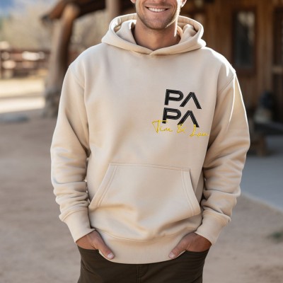 Personalisierter bestickter Papa-Kapuzenpullover mit Kindernamen, Geburtstagsgeschenk für Papa, einzigartiges Vatertagsgeschenk