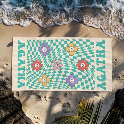 Retro Blumen Personalisiertes Strandtuch, Preppy Pooltuch mit Namen, Retro Multi Style Strandtuch, Geschenk für die beste Freundin, Junggesellinnenabschied