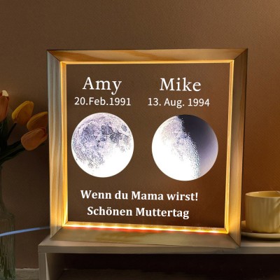 Personalisierte Kunstdruck-Mondphasen-Fotolampe mit Namen und Geburtsdatum des Kindes, perfekte Familien-Nachtlichtgeschenke für Mama, Oma, einzigartige Geschenkideen zum Muttertag
