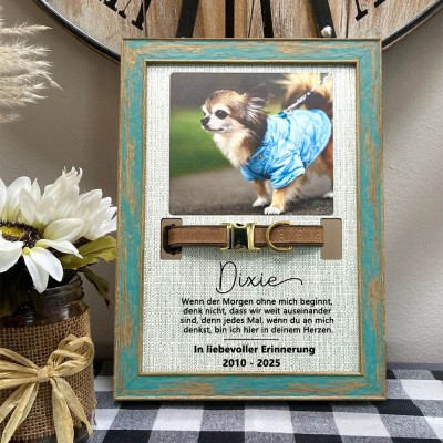 Personalisierter Gedenkrahmen aus Holz mit Halsbandhalter – Geschenk zur Trauer um einen verstorbenen Hund