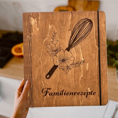 Rezeptbuch aus Holz – leeres, personalisierbares Kochbuch, Erinnerungsstück, Geschenkidee für Mama, Weihnachtsgeschenkidee für die Familie