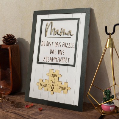 Personalisiertes Holzschild mit Puzzleteilen für Mama, Oma, einzigartige Geschenkideen zum Muttertag, besondere Familienandenken