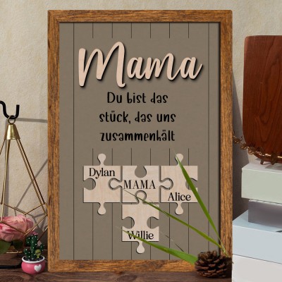 Personalisiertes Puzzleschild für Mama, Muttertagsgeschenk vom Ehemann der Kinder, Mama, du bist das Stück Geschenk, Personalisiertes Puzzleteilschild, Geschenk für Mama