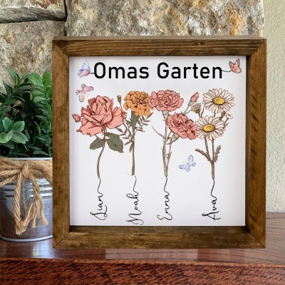 Personalisierter Bilderrahmen mit Geburtsblumenmotiv aus dem Garten der Mutter – Geschenkideen zum Muttertag für Oma und Mama