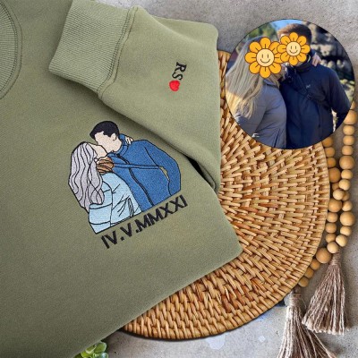 Individuell besticktes Foto-Portrait-Sweatshirt, einzigartige Geschenke für Paare, Jahrestagsgeschenke, Valentinstagsgeschenke für Sie und Ihn