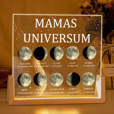 Personalisiertes Mamas Universum Mondphasen-Nachtlicht nach Datum mit Kindernamen, Geschenke für Mama, einzigartiges Muttertagsgeschenk