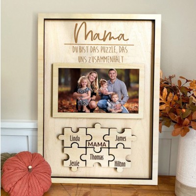 Personalisierter Familienfoto-Puzzlerahmen aus Holz mit Kindernamen, einzigartiges Andenken-Geschenk für Mutter, Oma, Geschenkideen zum Muttertag