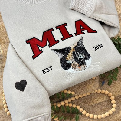 Benutzerdefiniertes Haustier-Katzenporträt mit Foto, besticktes Sweatshirt, personalisierte Katzengeschenke, einzigartige Geschenke für Katzenliebhaber, Weihnachtsgeschenk