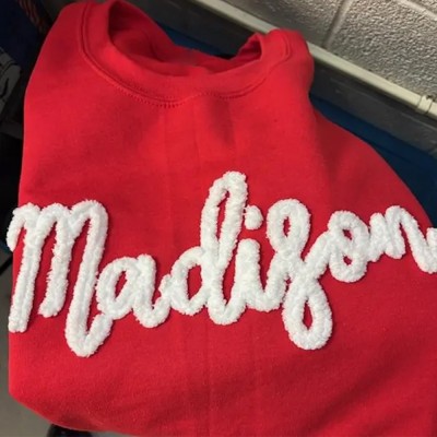 Personalisiertes besticktes Sportteam-Sweatshirt mit Fuzzy-Buchstaben für den Spieltag – Einzigartiges Geschenk für den Spieltag