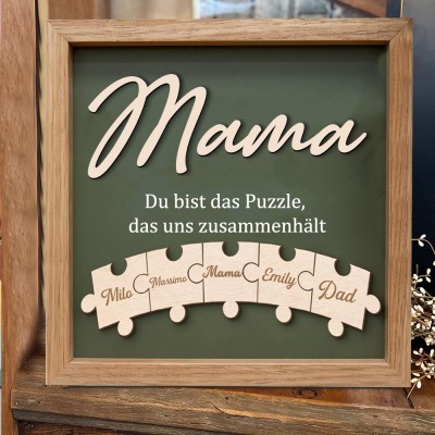 Personalisierte Mama, du bist das Band, das uns zusammenhält, Puzzleteile, Logo mit Kindernamen, einzigartiges Geschenk für Mama, Oma, Geschenkidee zum Muttertag