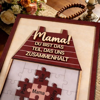 Mama, du bist das Puzzleteil, das uns zusammenhält – personalisiertes Namensschild mit Puzzleteil und Kindernamen – Geschenkidee zum Muttertag