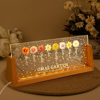 Personalisierte Garten-Geburtstagsmonat-Blumen-Nachtlicht für Oma, Acryl-LED-Nachtlicht, Zimmerlampe, Geschenk von Enkeln für Oma, Muttertagsgeschenk.