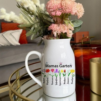 Personalisierte Blumenvase zur Geburt der Oma im Garten mit dem Namen der Enkelkinder, individuelles Geschenk für den Innenbereich für Mama und Oma, einzigartige Geschenkideen zum Muttertag