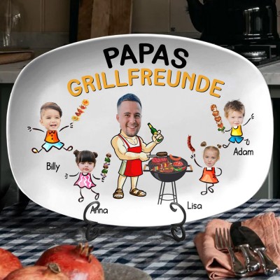 Personalisierte Grillpartner-Platte für Papa mit Kinderporträt und Namen, lustiges Familienküchen-Geschenk für Papa, einzigartiges Vatertagsgeschenk, kreative Geschenkidee