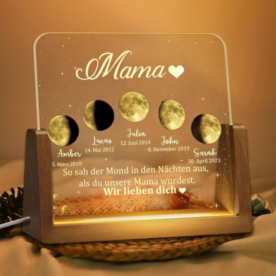 So sah der Mond in den Nächten aus, in denen du unsere Mama wurdest. Individuelles Mondphasen-Nachtlicht für Mama. Muttertagsgeschenk.