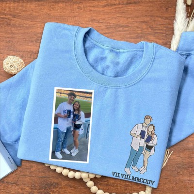 Individuell besticktes Porträt-Sweatshirt basierend auf Ihrem Foto als Paar-Jubiläumsgeschenk für die Frau, Valentinstagsgeschenk