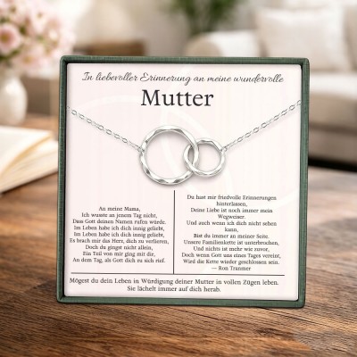 Goldene Halskette zum Gedenken an den Verlust der Mutter – Erinnerungsschmuck für die Tochter, Beileidsgeschenk, Anhänger mit zwei Ringen