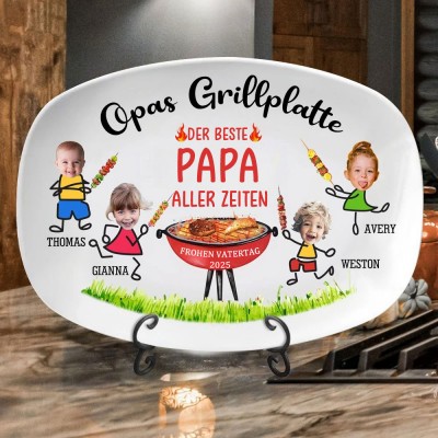 Personalisierter Papa-Grillteller mit Foto und Kindernamen, bester Papa-Teller aller Zeiten, einzigartiges Vatertagsgeschenk, Familien-Grillparty-Geschenk
