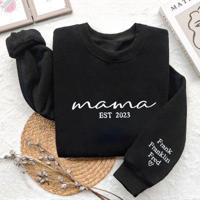 Personalisiertes Sweatshirt mit Stickerei für Mama mit Kindernamen, einzigartiges besticktes Geburtstagsgeschenk für Mama, beste Familiengeschenke für neue Mama, Muttertagsgeschenkidee