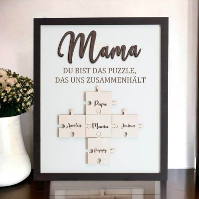 Personalisiertes Holzschild mit Familienpuzzleteil für Mama mit Kindernamen, einzigartiges Geburtstagsgeschenk für Mama, Oma, Muttertag, Geschenkideen, Schwangerschaftsgeschenk