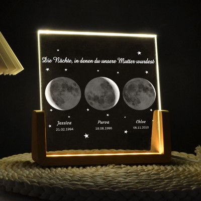 Die Nächte, in denen du unsere Mutter wurdest“ – personalisierte Mondphasen-Foto-Lampe, Acryl-Nachtlicht mit Daten. Ein einzigartiges Familiengeschenk für Mama, geeignet als Geburtstagsgeschenk oder kreative Geschenkideen zum Muttertag
