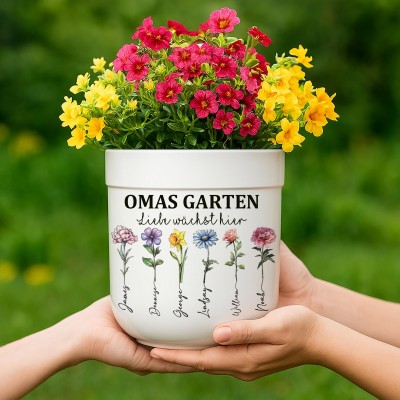Muttertagsgeschenke für Mama, Omas Garten personalisierter Blumentopf, Geburtsmonat Blumentopf, Omas Garten, Geschenk für Mama, Blumentopf