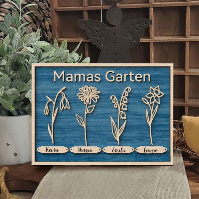 Personalisierter Geburtsmonatsblumen-Holzrahmen mit Namen – Geschenkideen für Oma, Mama und Muttertag