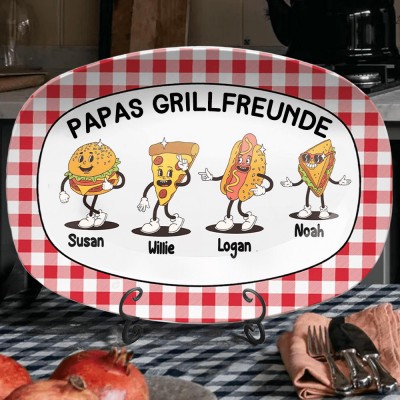 Personalisierter Grillpartner-Teller für Papa, individuell gestalteter Grillteller mit dem Namen des Kindes, Familiengeschenk für Papa, einzigartiges Geschenk zum Vatertag, kreative Geschenkidee