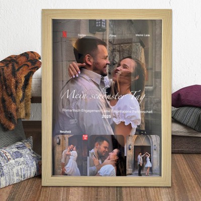 Personalisiertes Paar Foto Kunstdruck Poster, mit Holzrahmen, Wohndekor Geschenk für Seelenverwandte, Valentinstag Geschenk Einzigartiges Jubiläumsgeschenk für Sie