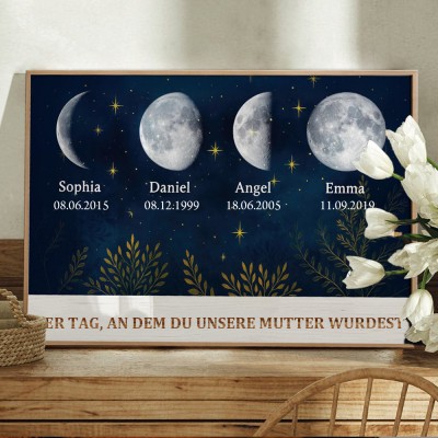 Sternenhimmel Mondphasenrahmen, Der Tag, an dem Du unsere Mama wurdest, Blätter und Sterne Nachthimmel, Muttertagsgeschenk, Mond und Sterne Familienschild Weihnachtsgeschenk