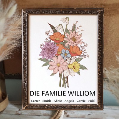 Personalisiertes Blumenstrauß-Rahmenbild mit Geburtsblumen für Mama und Oma – Weihnachtsgeschenk